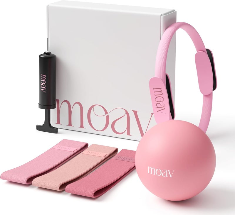 MOAV Store Premium Pilates Essentials Kit - 14" Ring with Cushioned Handles, Mini Ball with Pump, & 3 Durable Fabric Resistance Bands for Full Body Home Workouts - Image 1